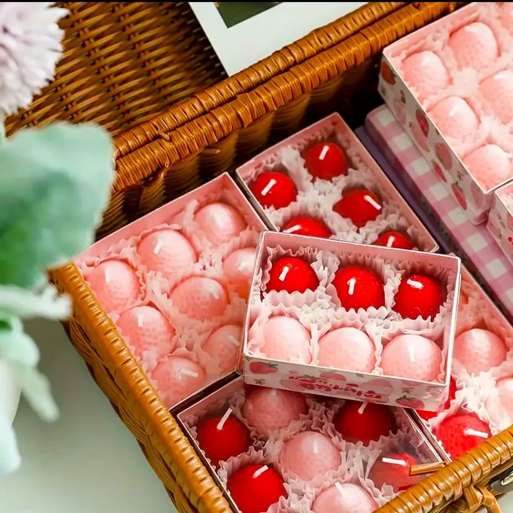 Strawberry Candle 6pieces Pink and Red Aromatherapy Romantic Small Size
